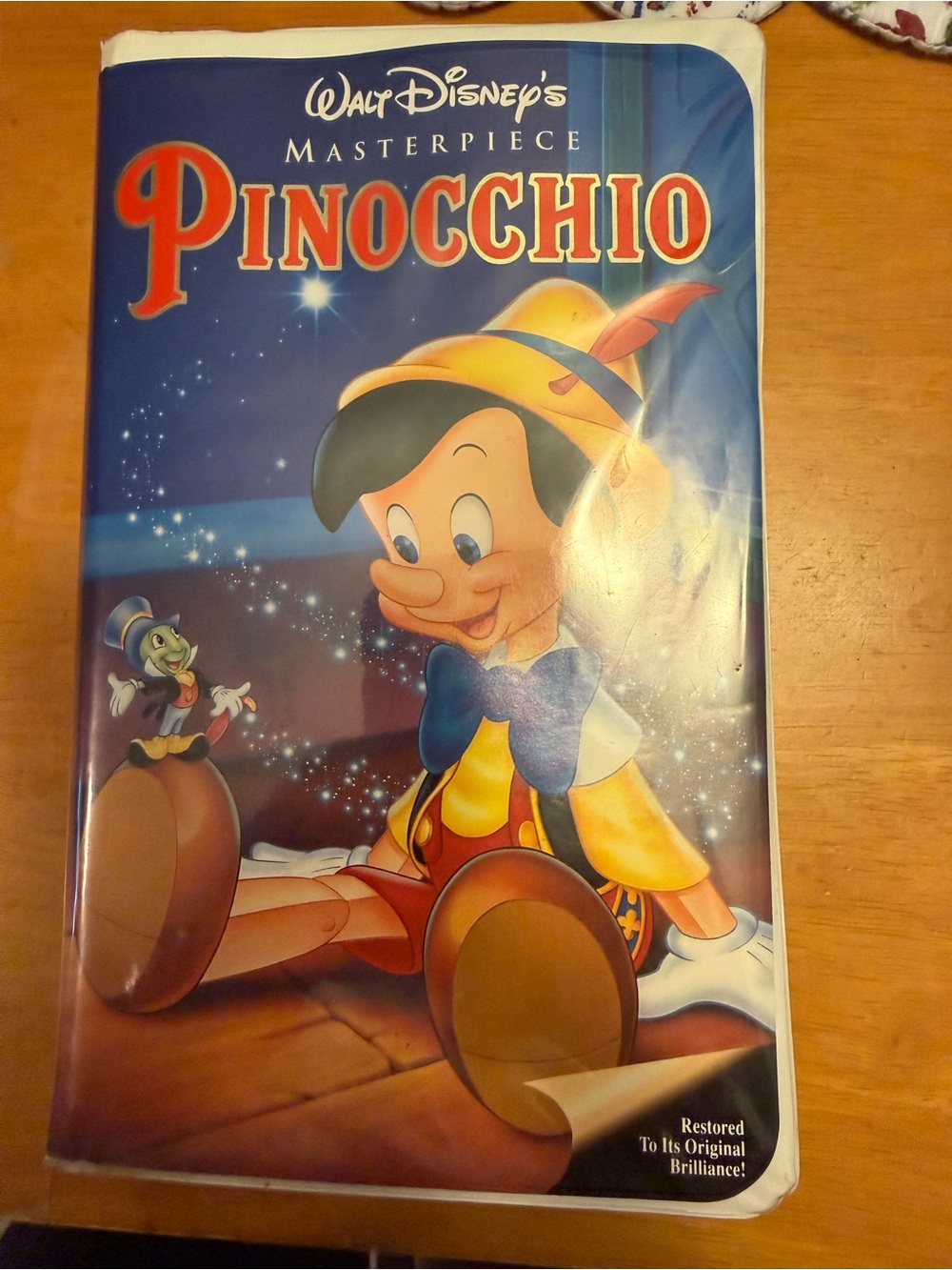 Disney Pinocchio Movie Cover Art Poster in Blue, Yellow, Red and Brown